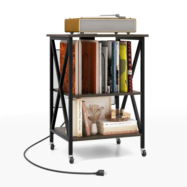 komfotteu-mobiler-aktenschrank-grau-mit-ladestation-und-rollen image 1