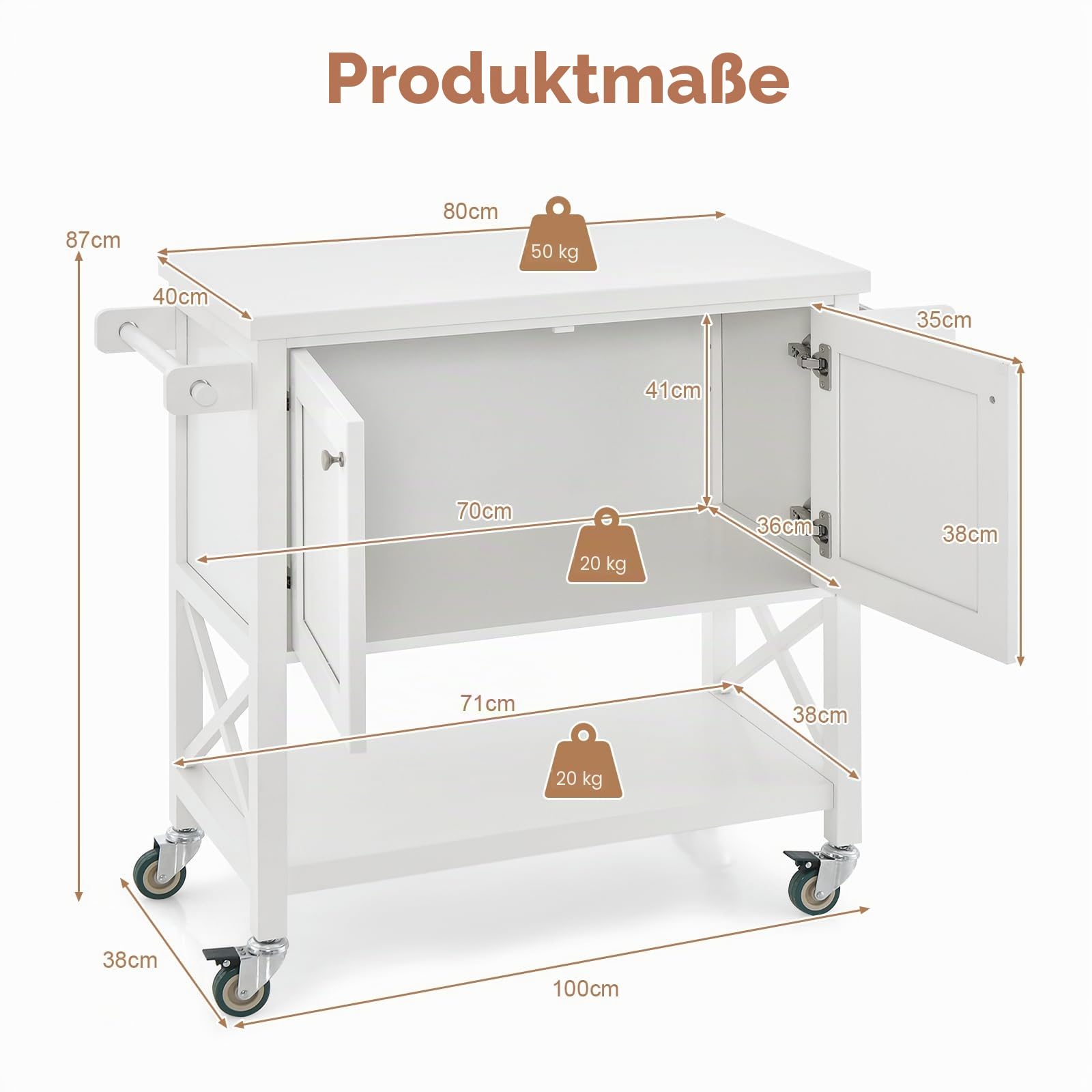 komfotteu-servierwagen-wei-100x38x87-cm-mit-schrank-und-rollen image 6