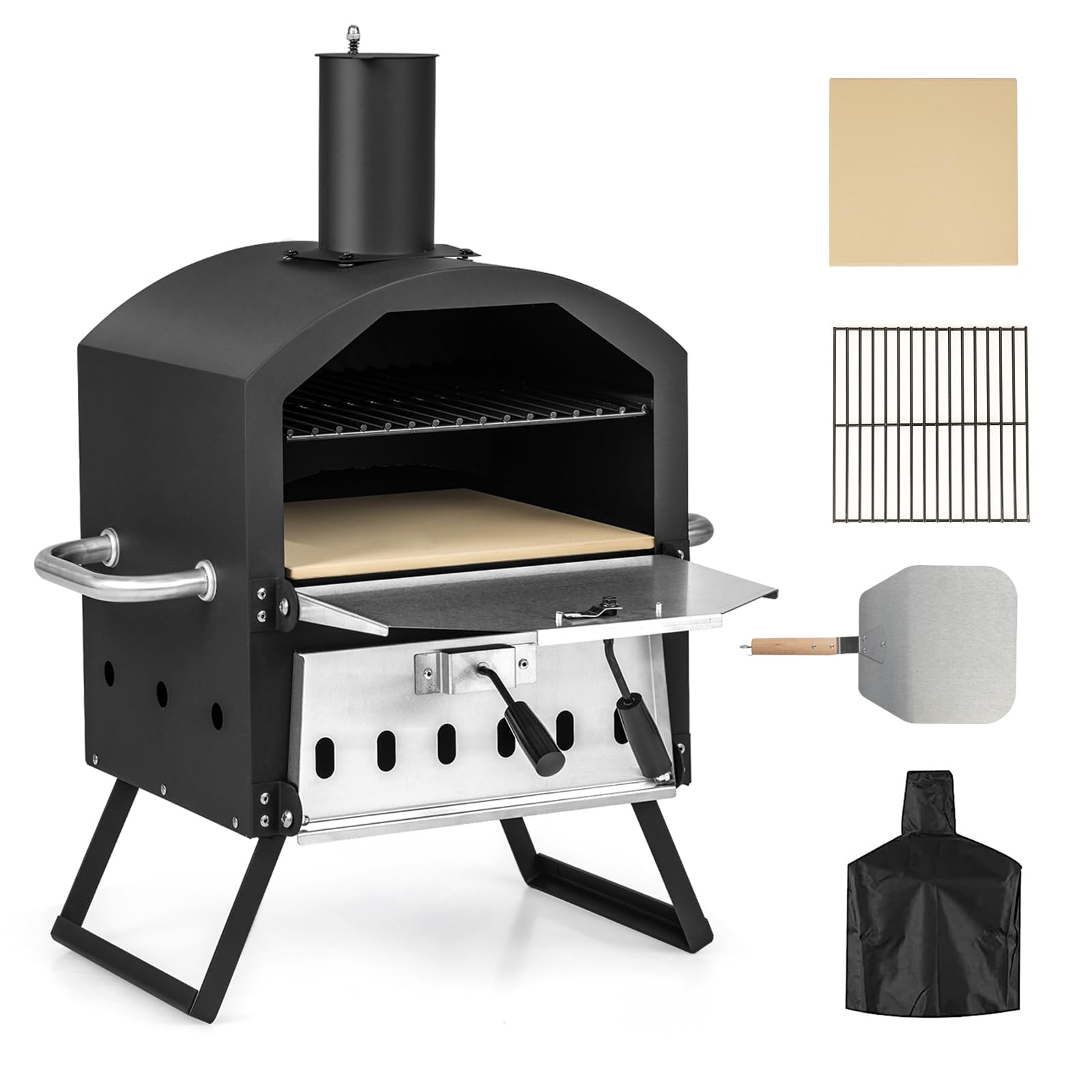 komfotteu-pizzaofen-outdoor-2-stufig-holzofen-edelstahl-mit-zubeh-r image 1