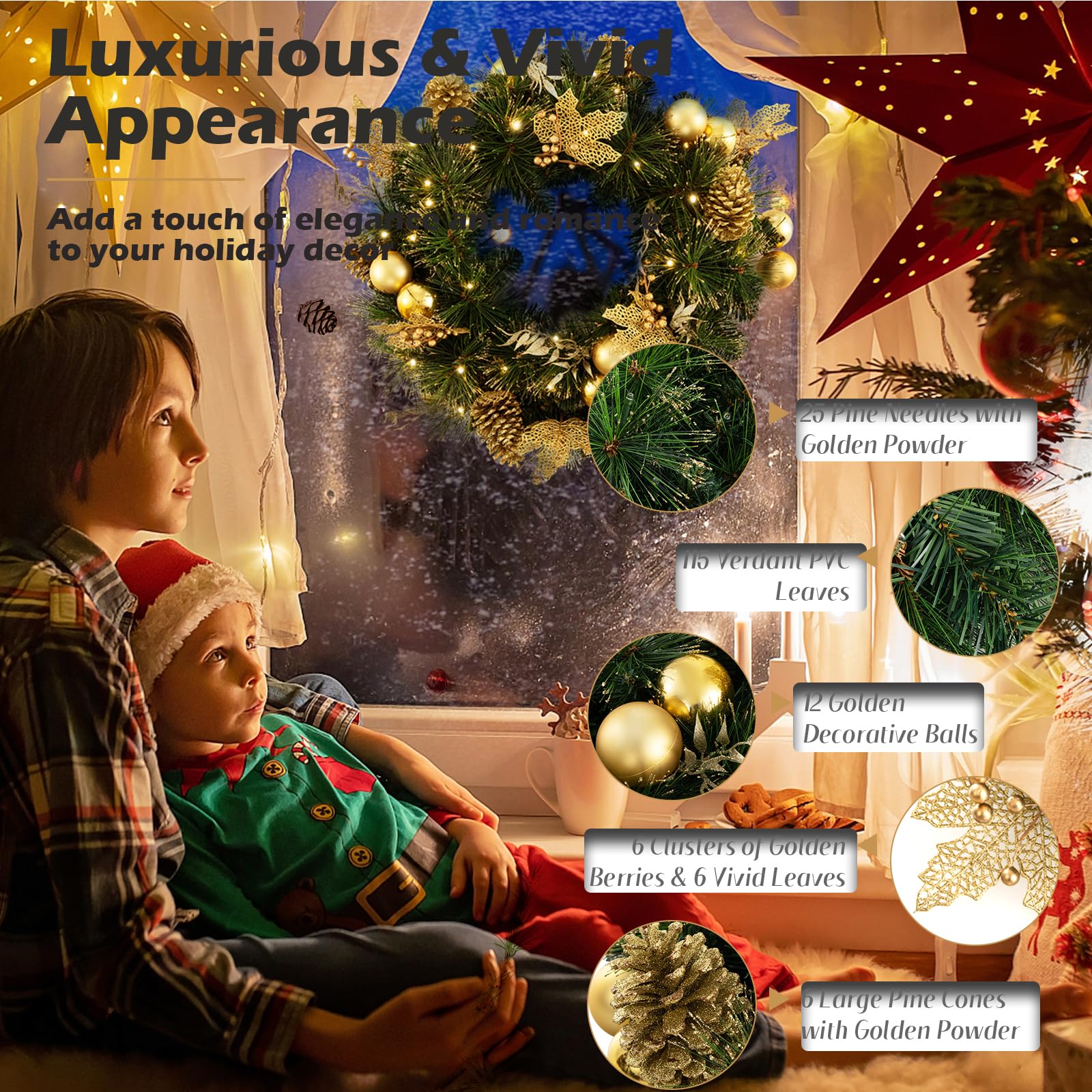 komfotteu-weihnachtsgirlande-60-cm-mit-35-leds-k-nstliche-tannengirlande-mit-gol image 3