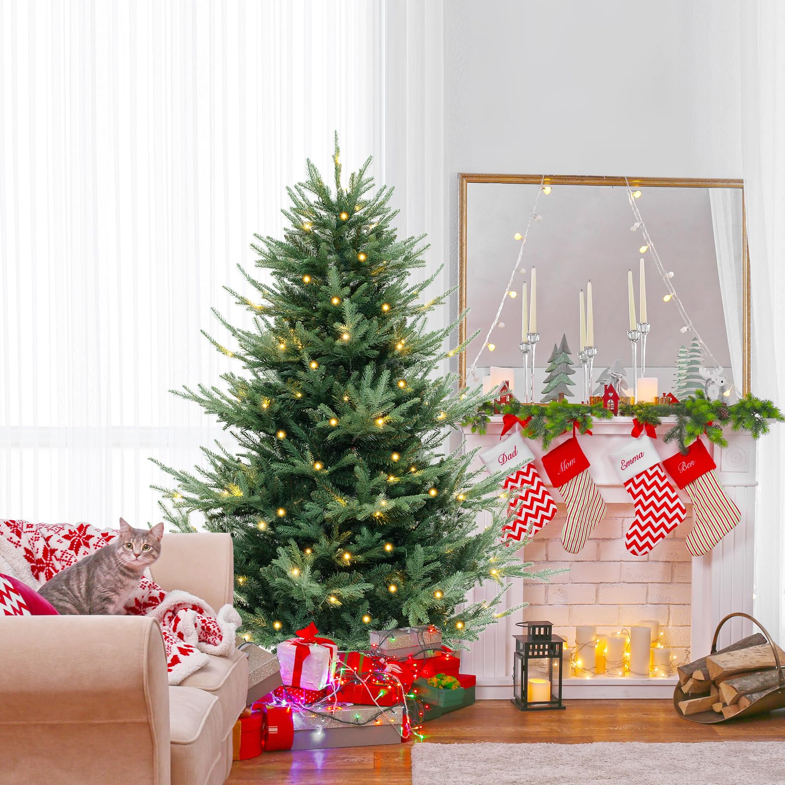 komfotteu-k-nstlicher-weihnachtsbaum-mit-lichtern-135-cm-442-spitzen image 3
