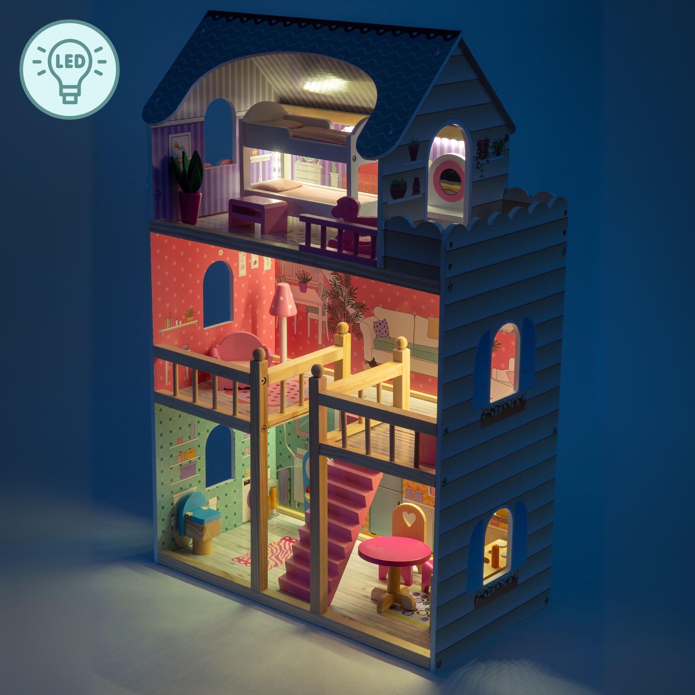 mamabrum-puppenhaus-holz-60x30x75-cm-3-etagen-mit-m-beln-led image 2