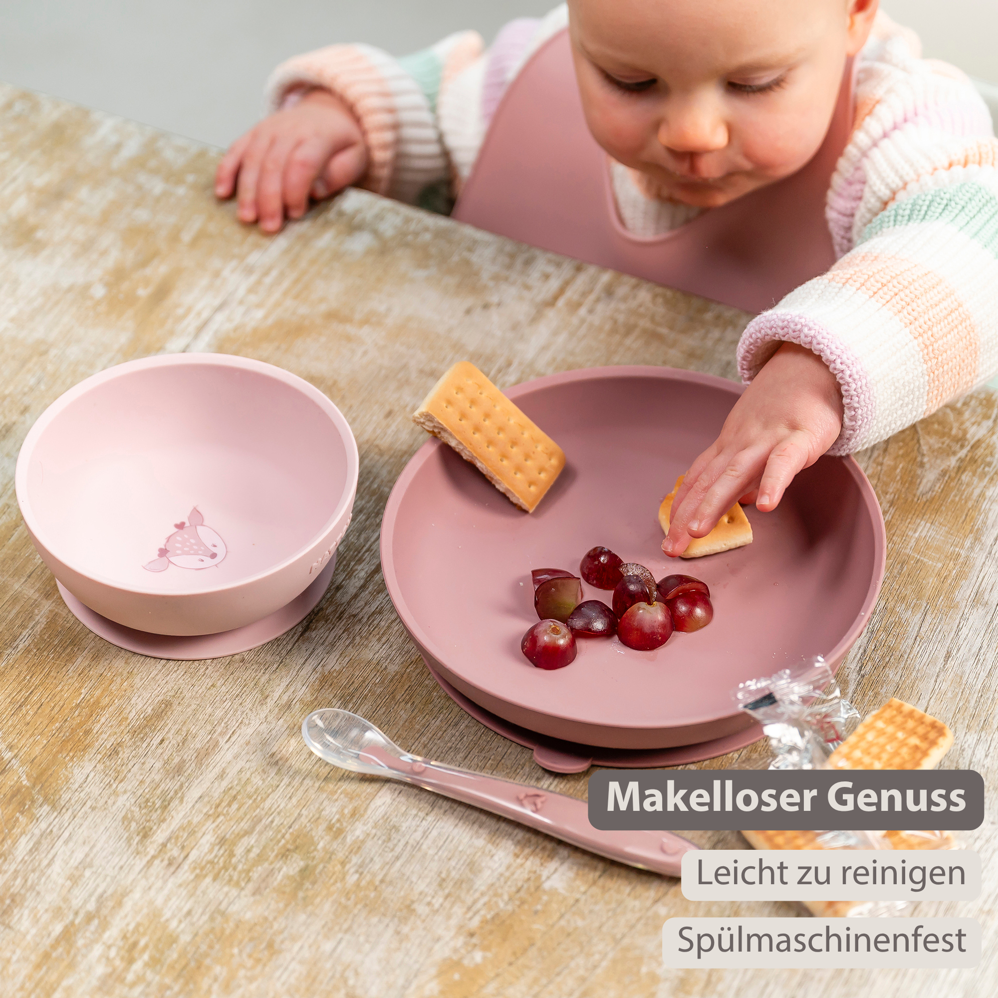 nattou-mealtime-silikon-geschirrset-4-teilig-rosa image 2
