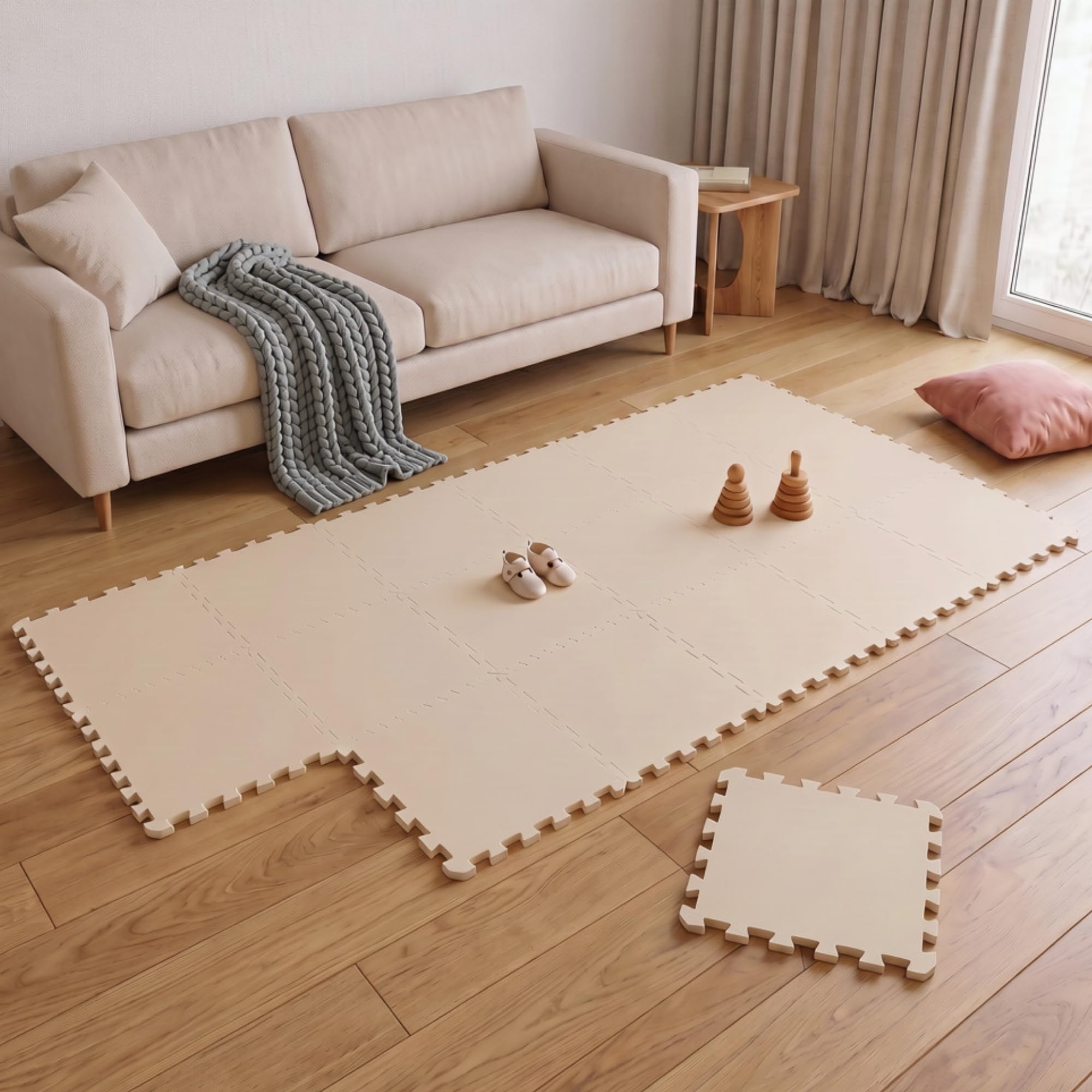 littletom-spielmatte-baby-puzzlematte-18-teile-30x30-cm-180x90-cm-beige image 1