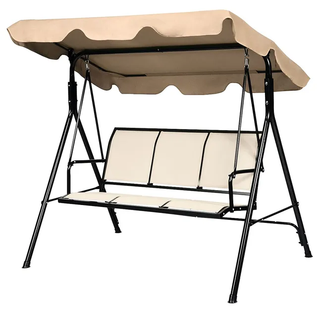 komfotteu-hollywoodschaukel-3-sitzer-braun-mit-sonnendach-130x50-cm image 1