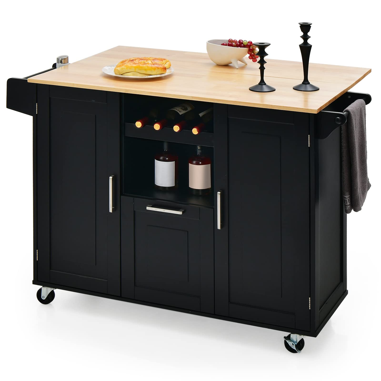 komfotteu-mobile-k-cheninsel-130x45x90cm-schwarz-mit-rollen-und-klapptisch image 1