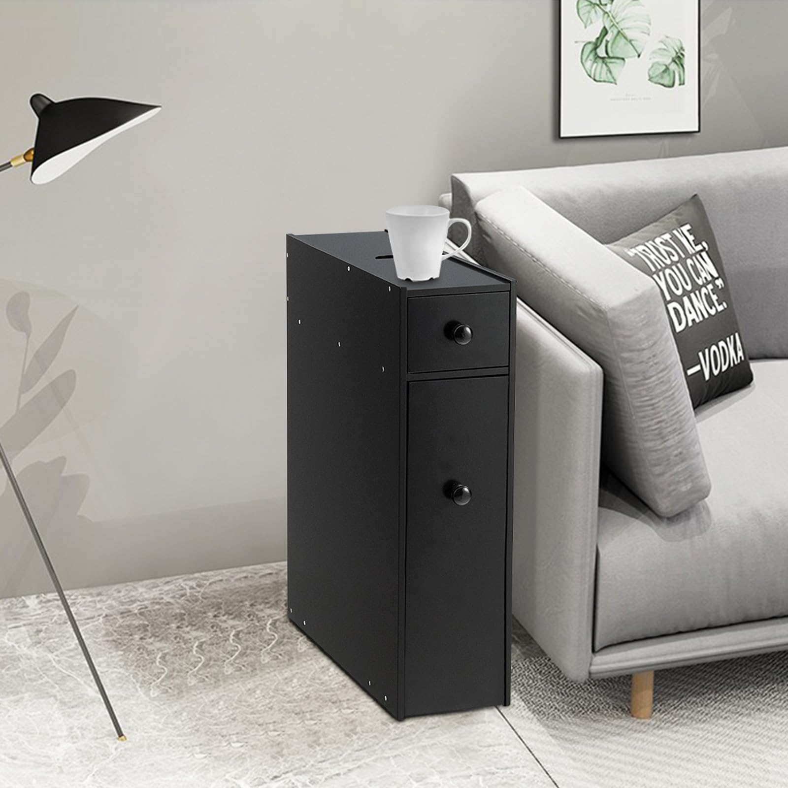 komfotteu-nischenschrank-nischenregal-holz-16x48x58-cm-schwarz-2-schubladen image 2