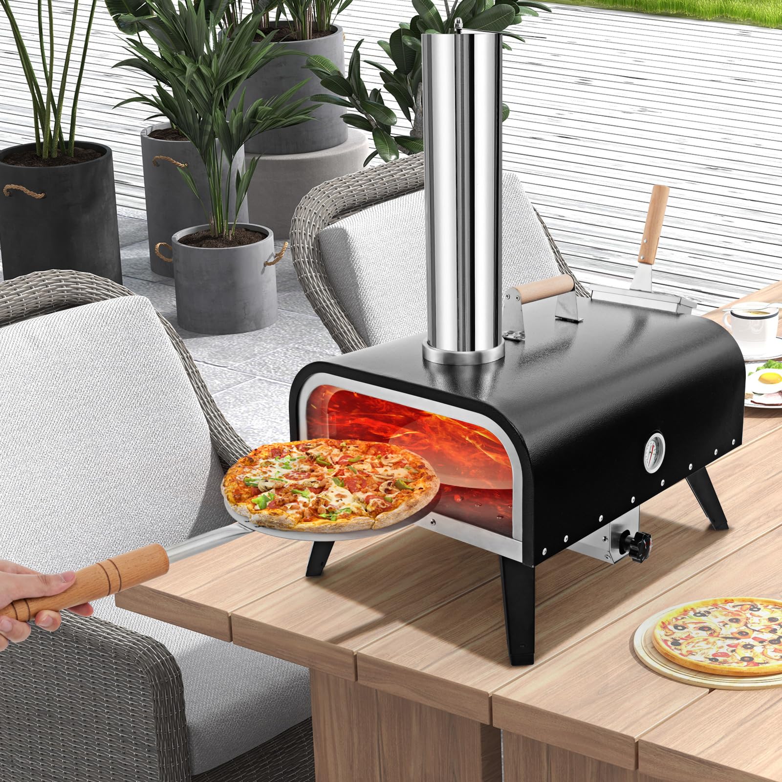 komfotteu-pizzaofen-outdoor-holzofen-edelstahl-mit-30-cm-pizzastein-thermometer- image 6