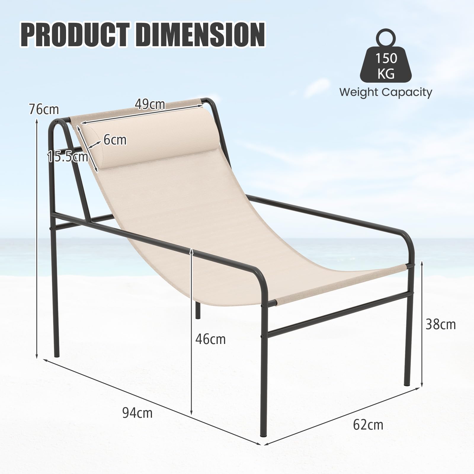 komfotteu-liegestuhl-beige-94x62x76-cm-sonnenliege-mit-kopfst-tze-metallgestell image 3