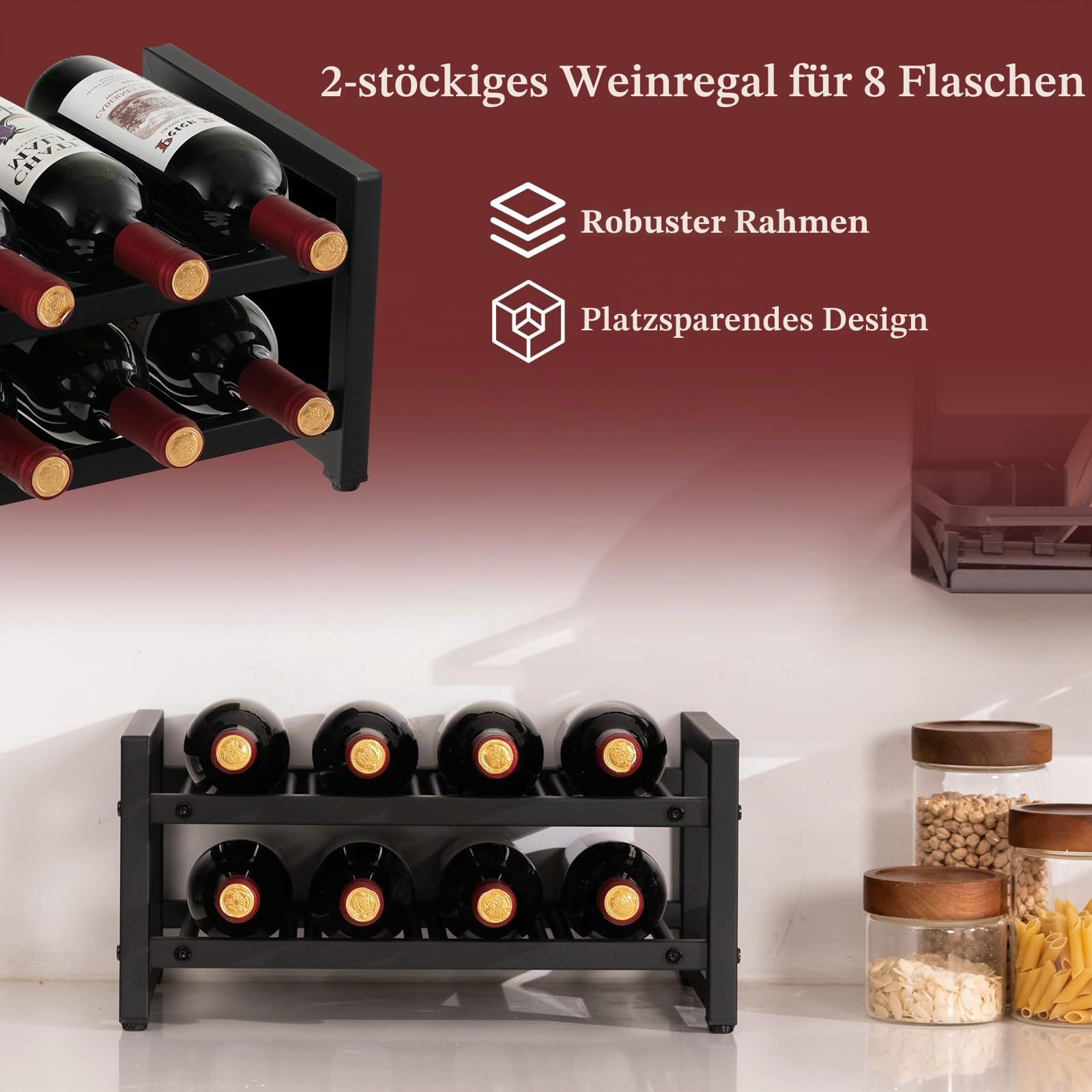komfotteu-weinregal-f-r-8-flaschen-2-ebenen-metall-schwarz image 7