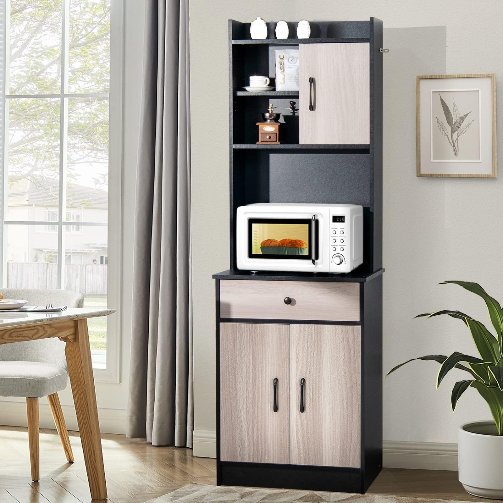 komfotteu-buffetschrank-hochschrank-60x40x180-cm-dunkelschwarz-mit-3-t-ren image 2