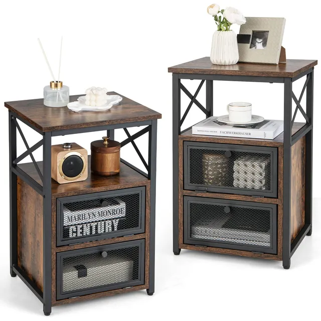 komfotteu-nachttisch-vintage-mit-2-t-ren-aus-holz-und-eisen image 1
