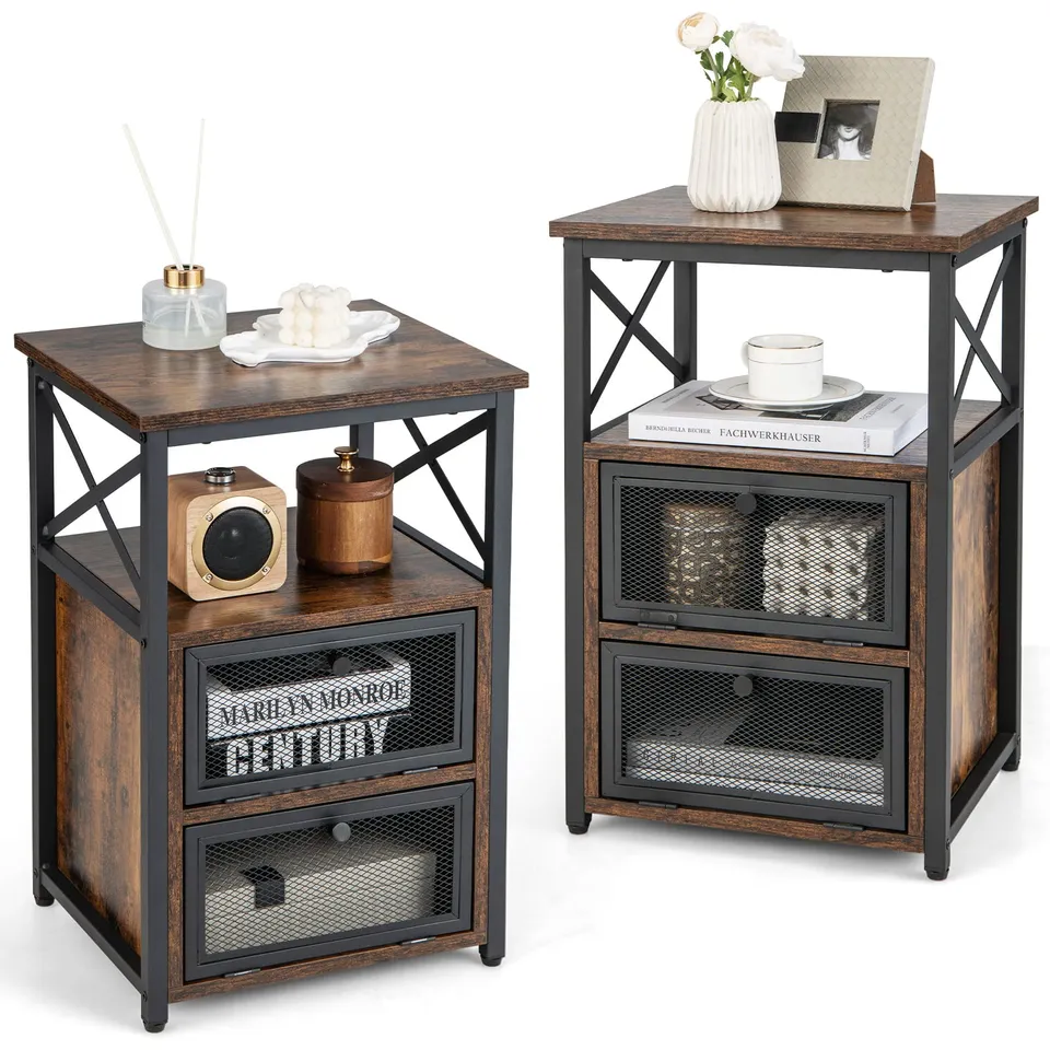 komfotteu-nachttisch-vintage-mit-2-t-ren-aus-holz-und-eisen image 1