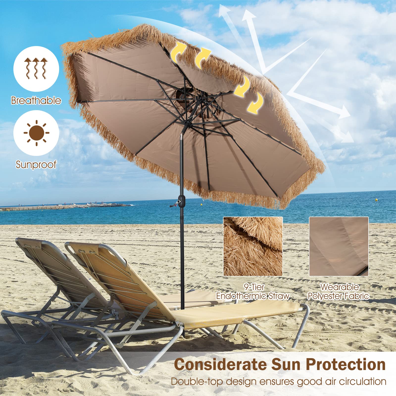 komfotteu-hawaii-sonnenschirm-3-m-bastschirm-knickbar-mit-doppeldach image 3