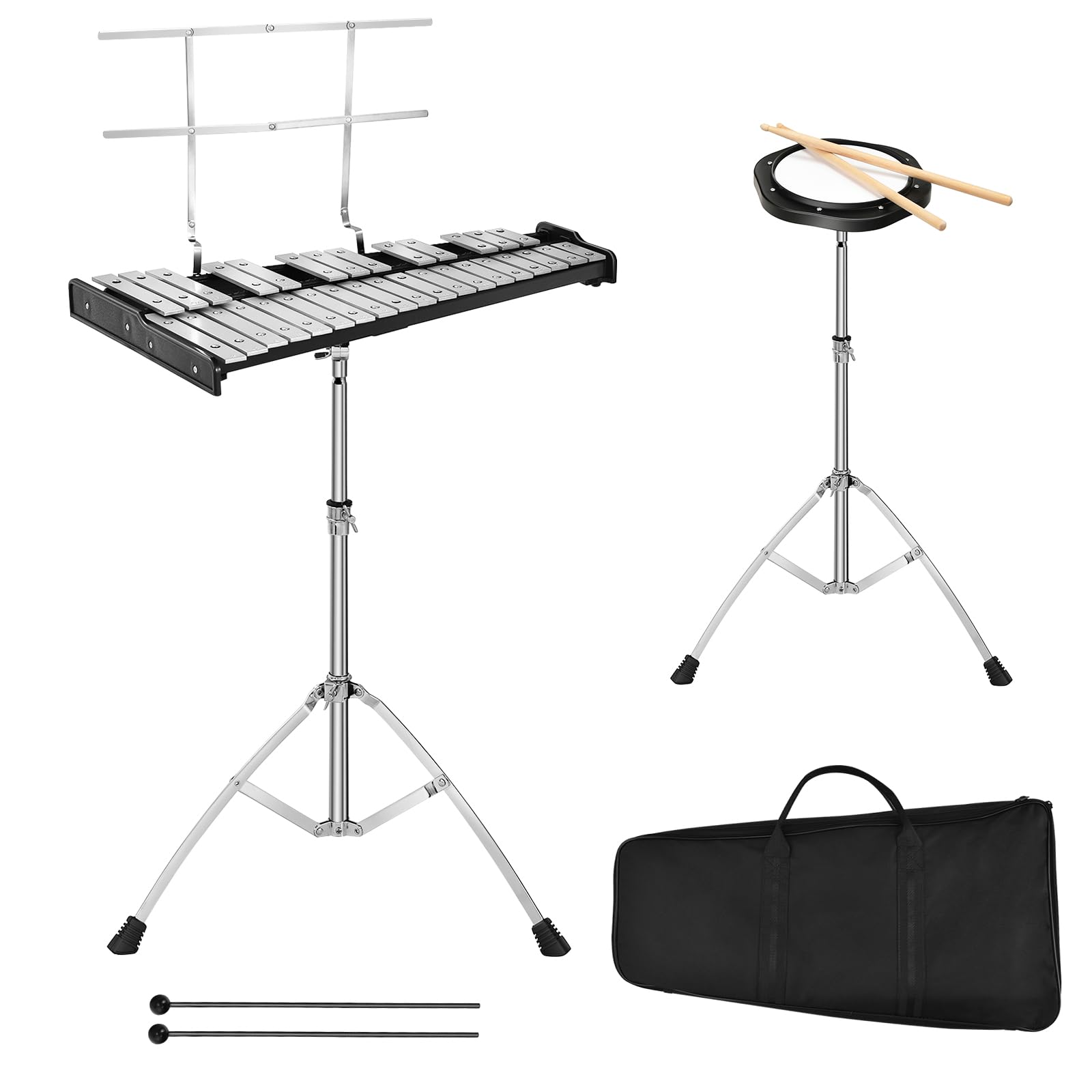 komfotteu-glockenspiel-set-32-noten-xylophon-mit-st-nder image 1