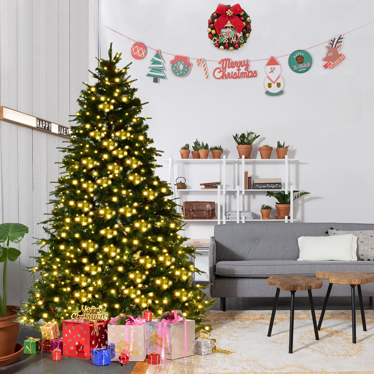 komfotteu-k-nstlicher-weihnachtsbaum-210-cm-mit-led-beleuchtung-und-tannenzapfen image 4