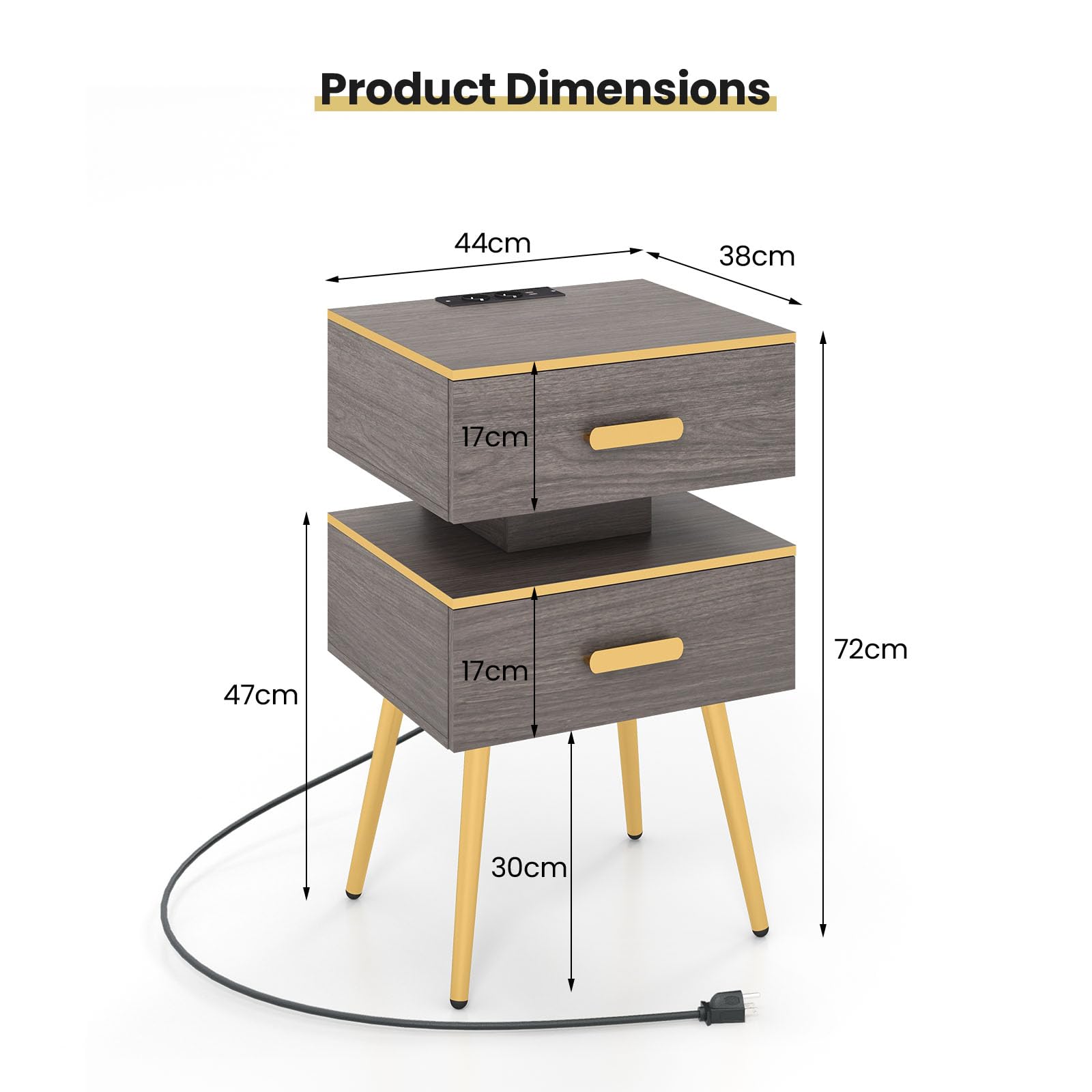 komfotteu-nachttisch-mit-ladestation-und-led-44x38x72-cm-2-schubladen-holz image 3