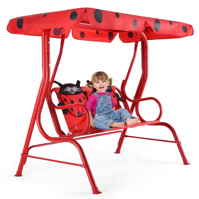 komfotteu-2-sitzer-hollywoodschaukel-kinderschaukel-mit-sonnendach-marienk-fer-r image 1