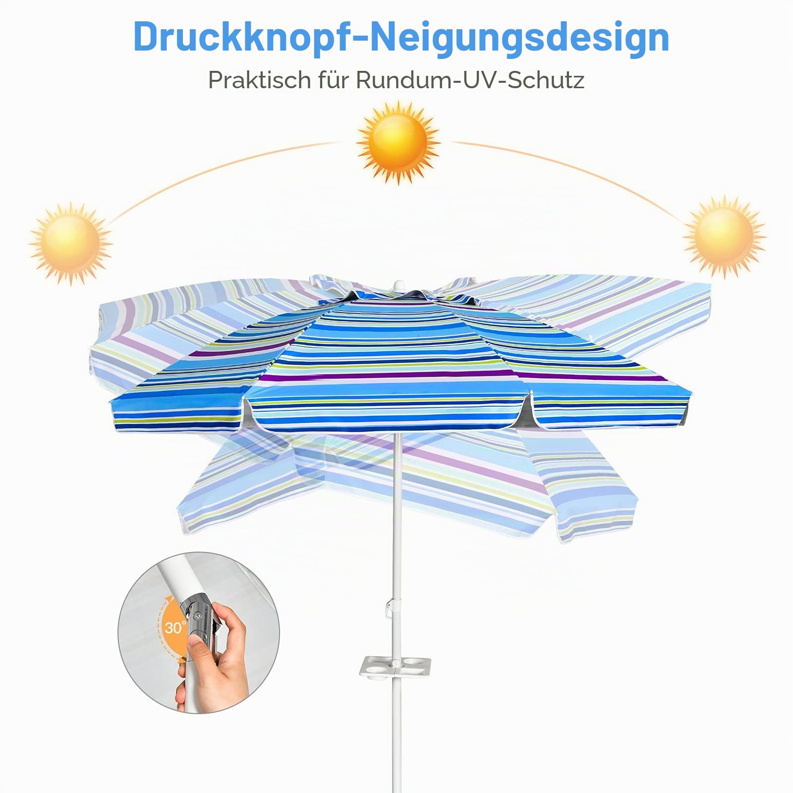 komfotteu-sonnenschirm-200-cm-strandschirm-mit-becherhalter image 3