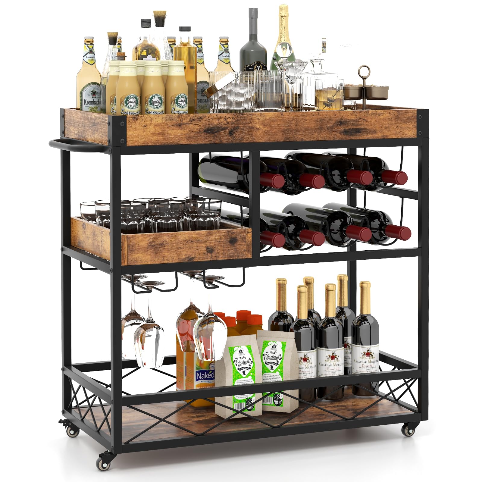 komfotteu-servierwagen-k-chenwagen-mit-abnehmbarem-tablett-8-weinregalen-glashal image 1