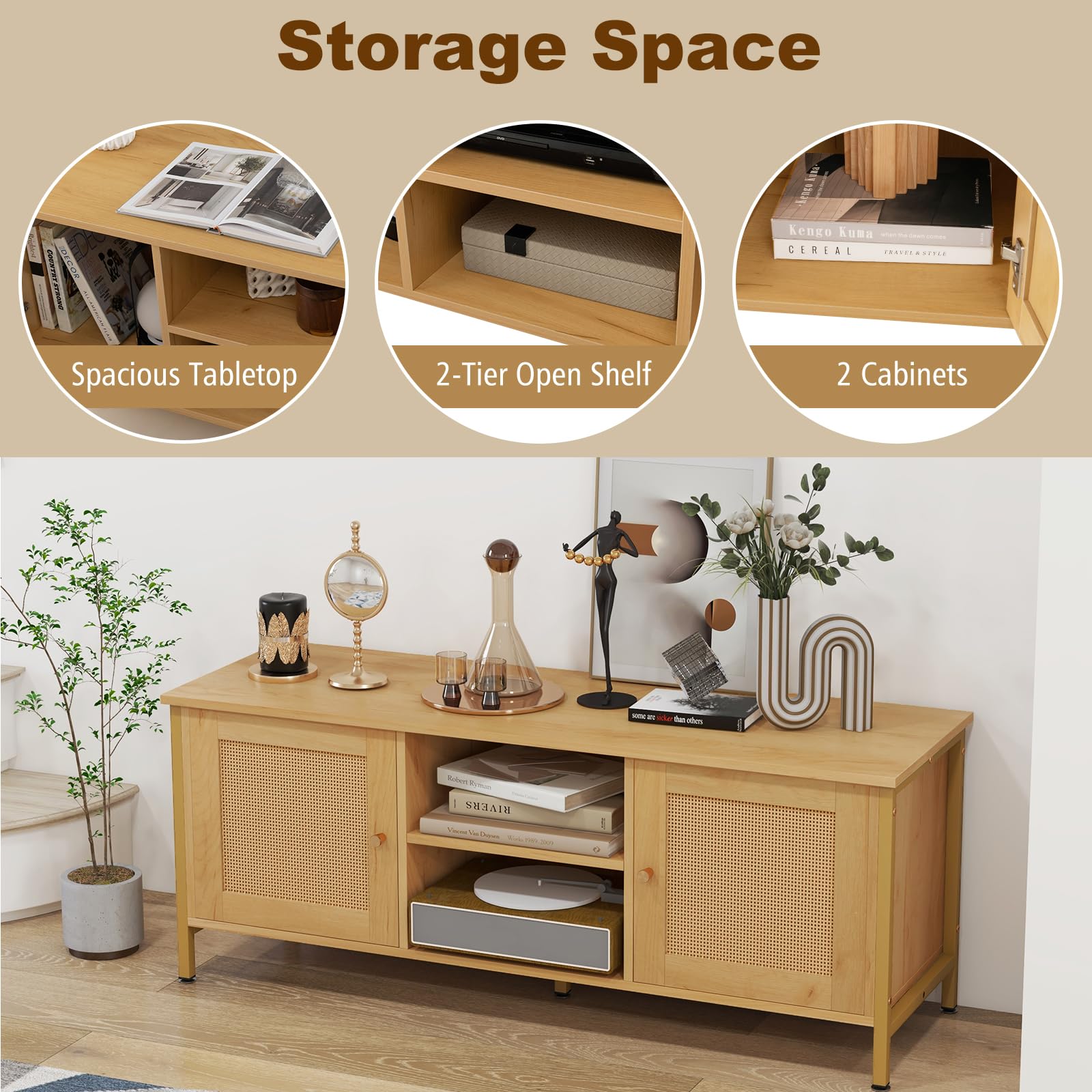 komfotteu-tv-schrank-rattan-f-r-tv-bis-55-zoll-lowboard-holz-metall-120x40x48-cm image 3