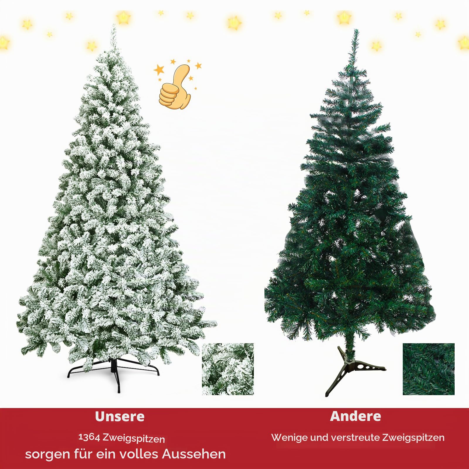 komfotteu-k-nstlicher-weihnachtsbaum-225-cm-mit-schneeflocken-und-metallbasis image 4