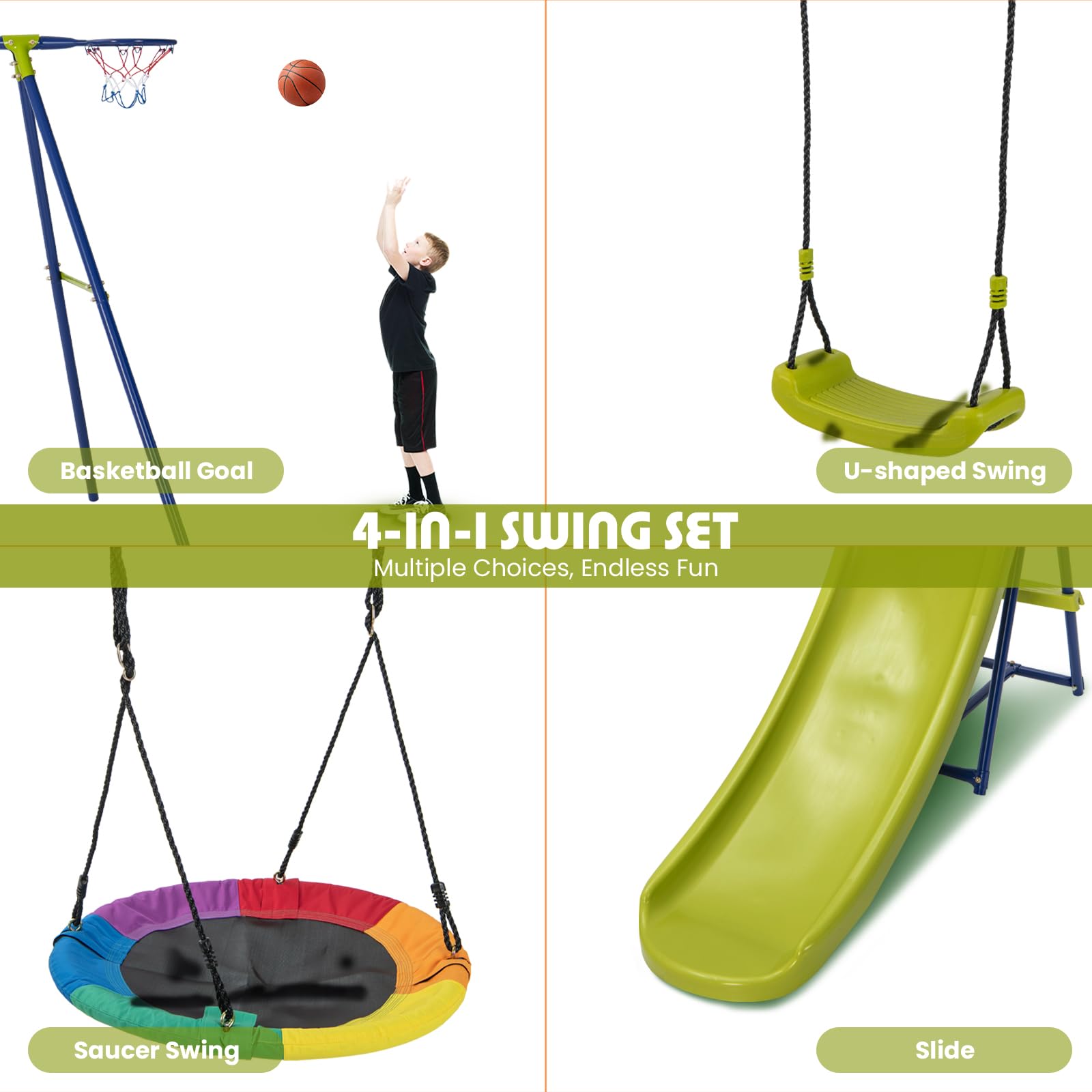 komfotteu-5-in-1-kinderschaukel-set-schaukelgestell-mit-2-schaukeln-rutsche-bask image 3