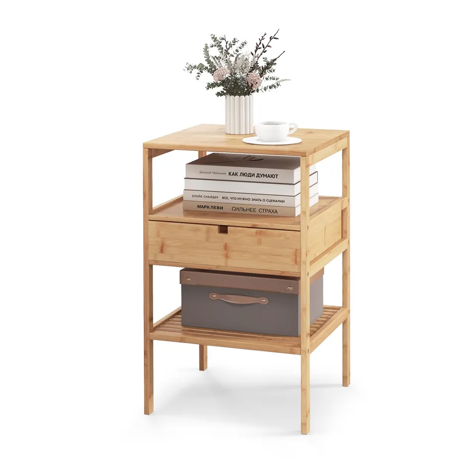 komfotteu-nachttisch-aus-bambus-mit-schublade-beistelltisch-3-ebenen-40-x-40-x-6 image 1