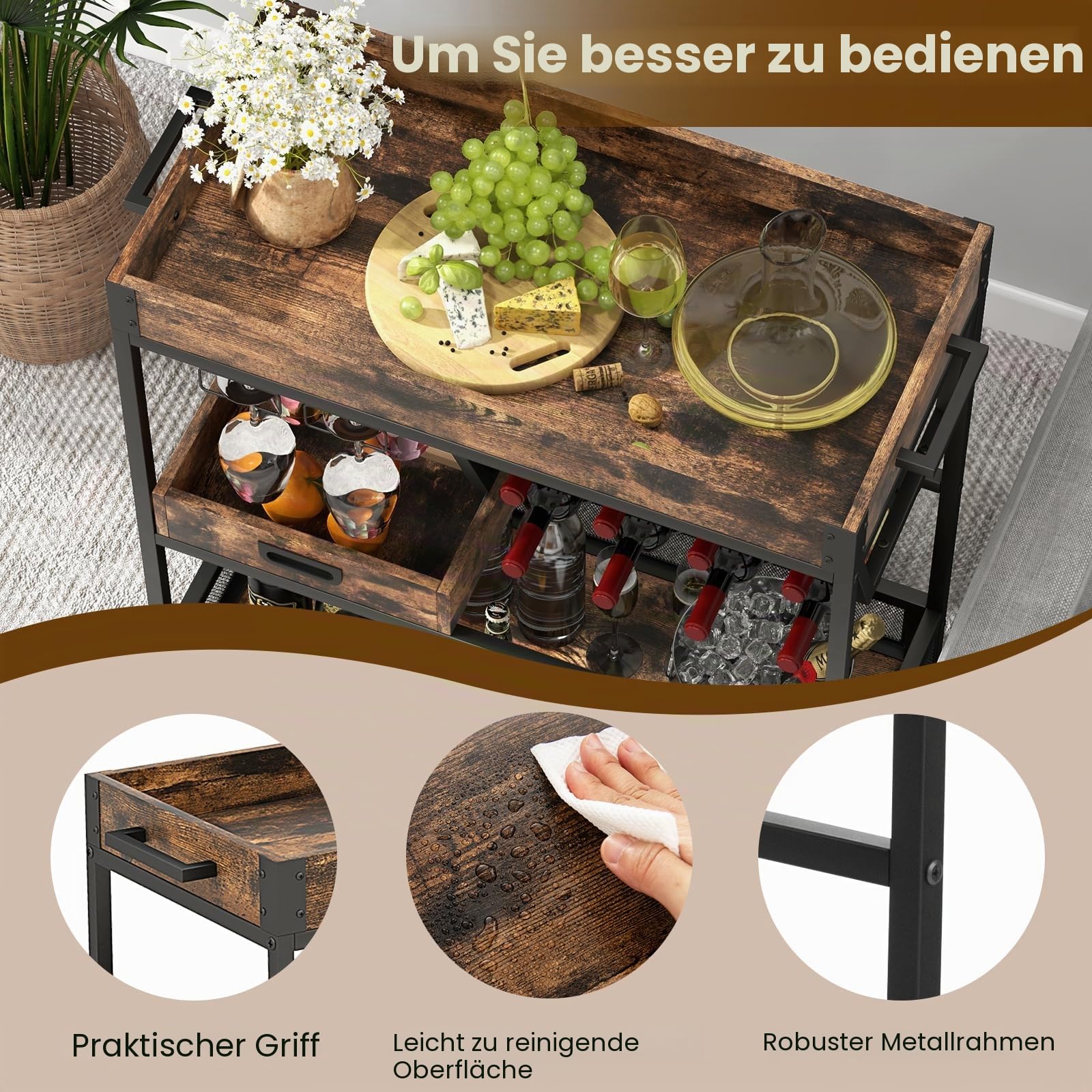komfotteu-industrieller-k-chenwagen-mit-tablett-servierwagen-3-ebenen-mit-weinre image 3