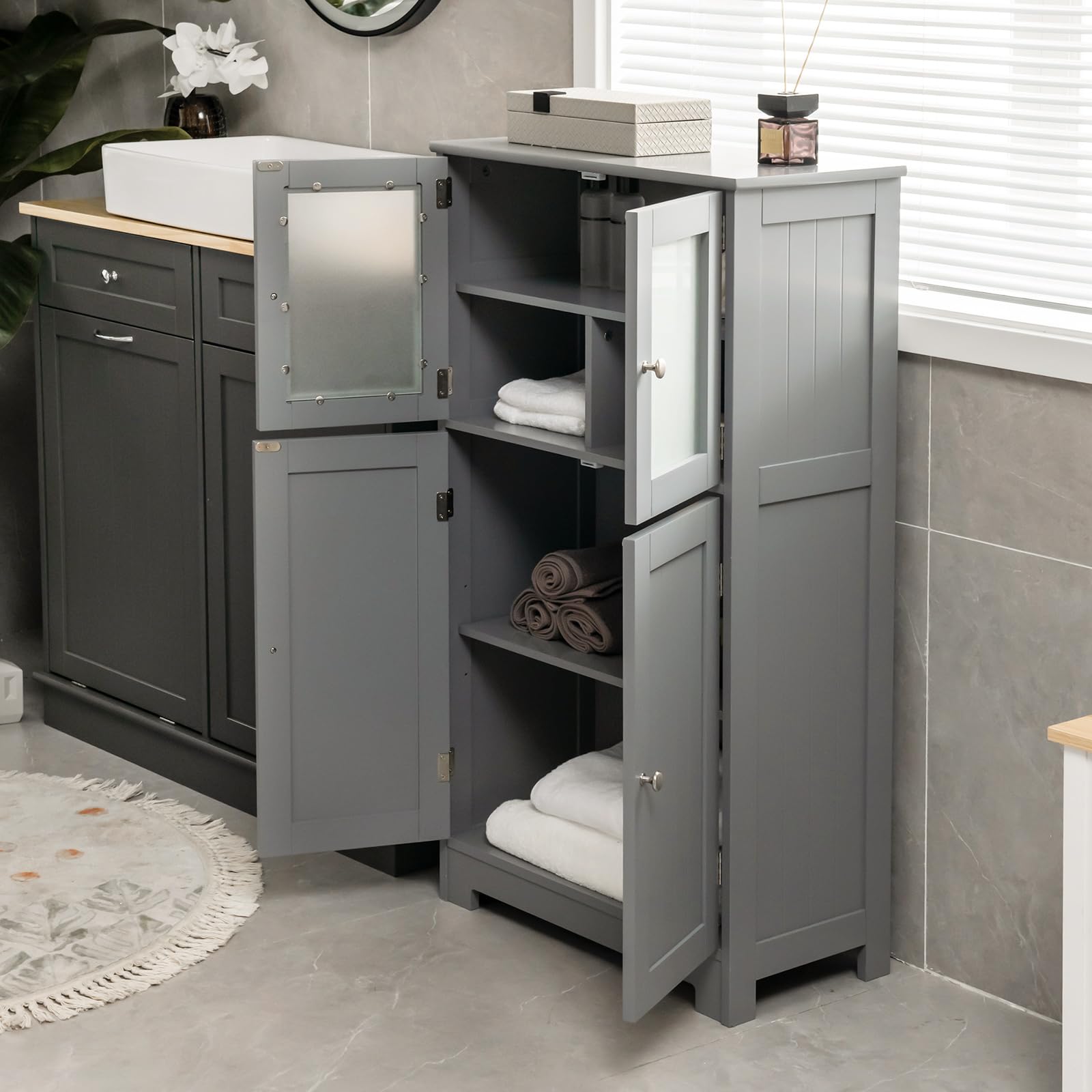 komfotteu-badezimmerschrank-mit-2-t-ren-60-x-30-x-109-cm-grau image 2