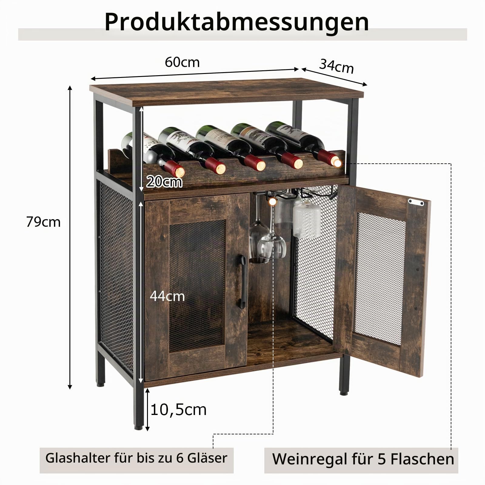 komfotteu-weinschrank-sideboard-vintage-60x34x79-cm-mit-weinregal-und-glashalter image 3
