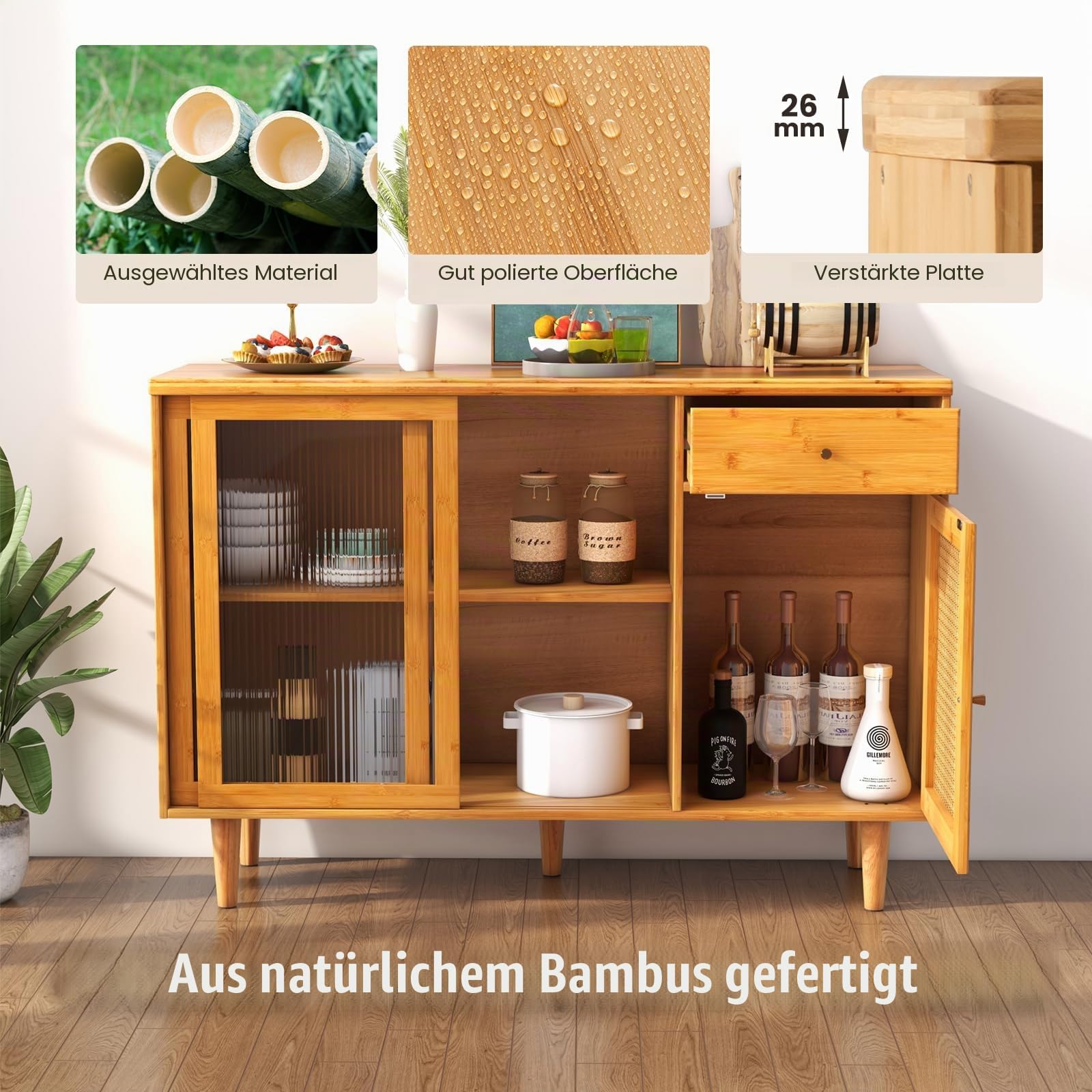 komfotteu-sideboard-bambus-rattan-120x35x83-cm-k-chenbuffet-natur image 5
