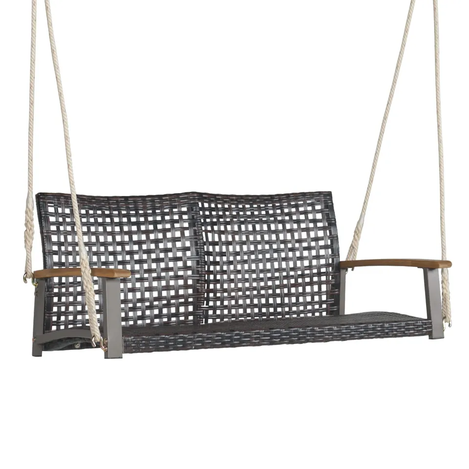 komfotteu-h-ngebank-aus-rattan-f-r-2-personen-bis-360-kg-mit-akazienholzgel-nder image 1