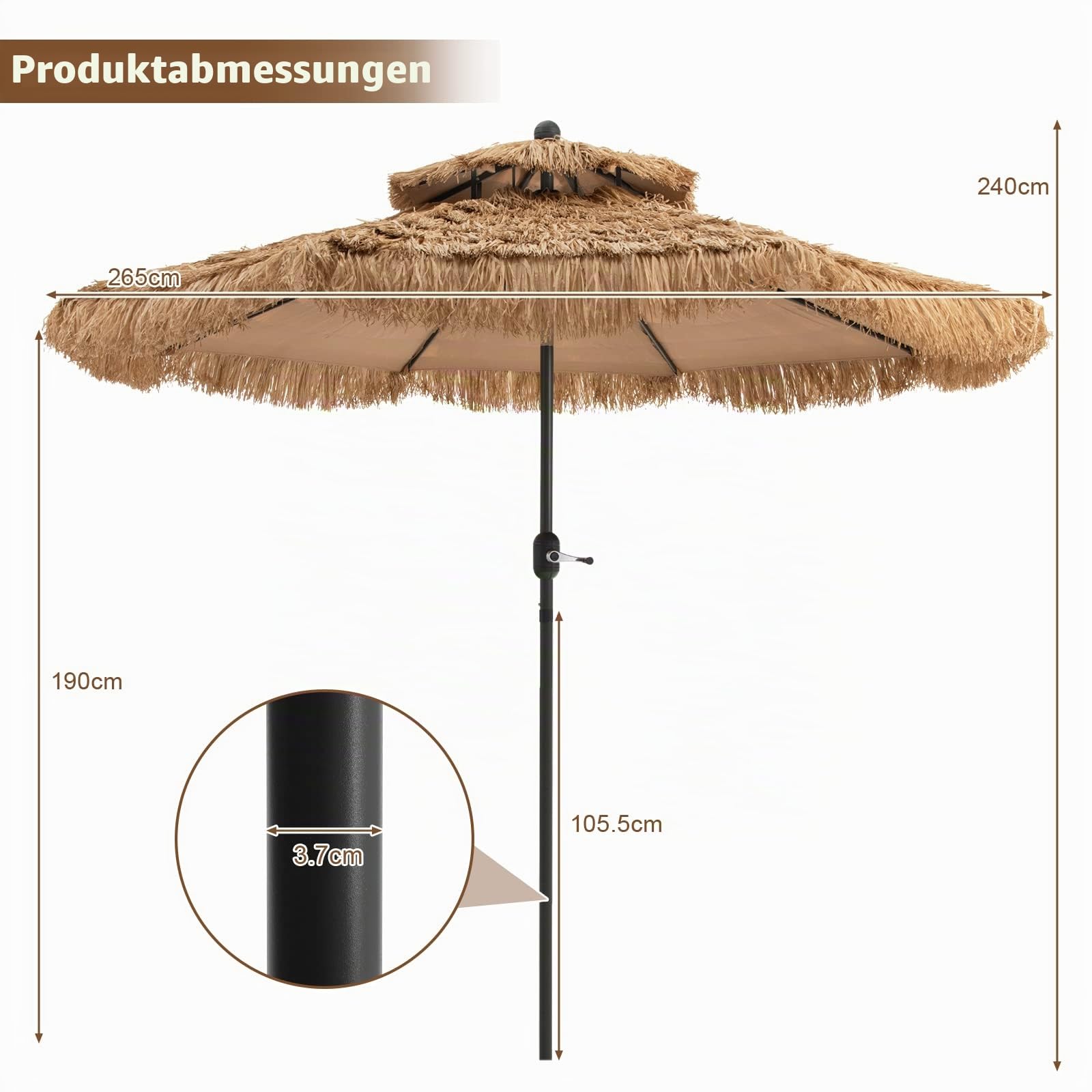komfotteu-hawaii-sonnenschirm-2-7-m-strohschirm-bast-knickbar-mit-doppeldach image 6