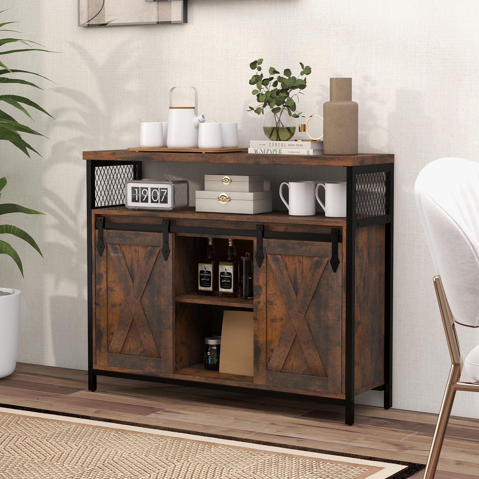 komfotteu-sideboard-mit-schiebet-ren-industrie-stil-100x30x80-cm image 2