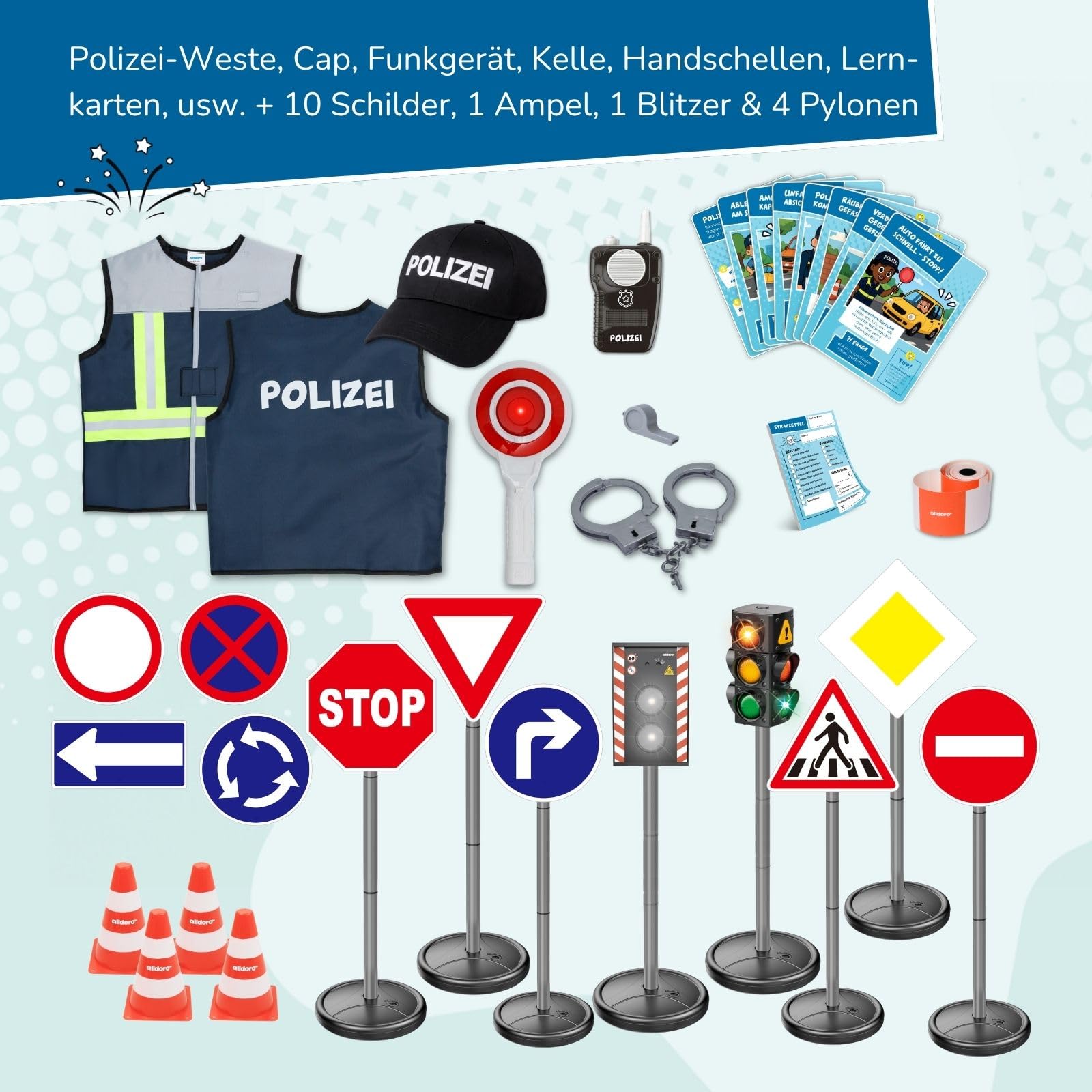 alldoro-xxl-verkehrsset-mit-10-schildern-ampel-blitzer-polizei-kost-m image 8