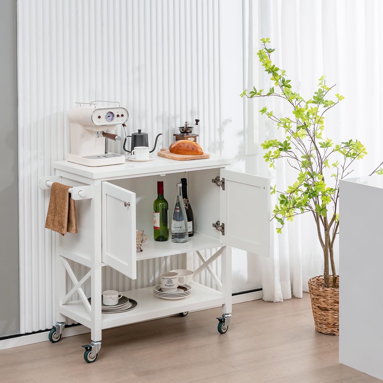 komfotteu-servierwagen-wei-100x38x87-cm-mit-schrank-und-rollen image 7