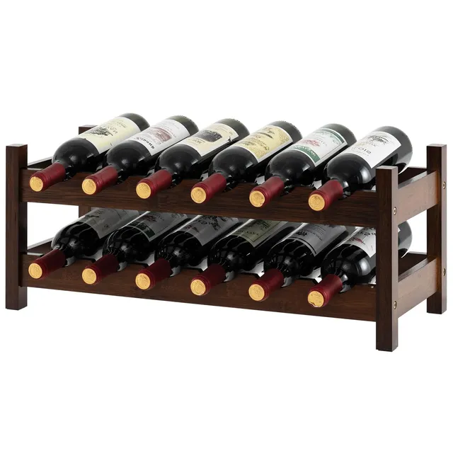 komfotteu-weinregal-f-r-12-flaschen-2-ebenen-aus-bambus-62x24x25-cm image 1