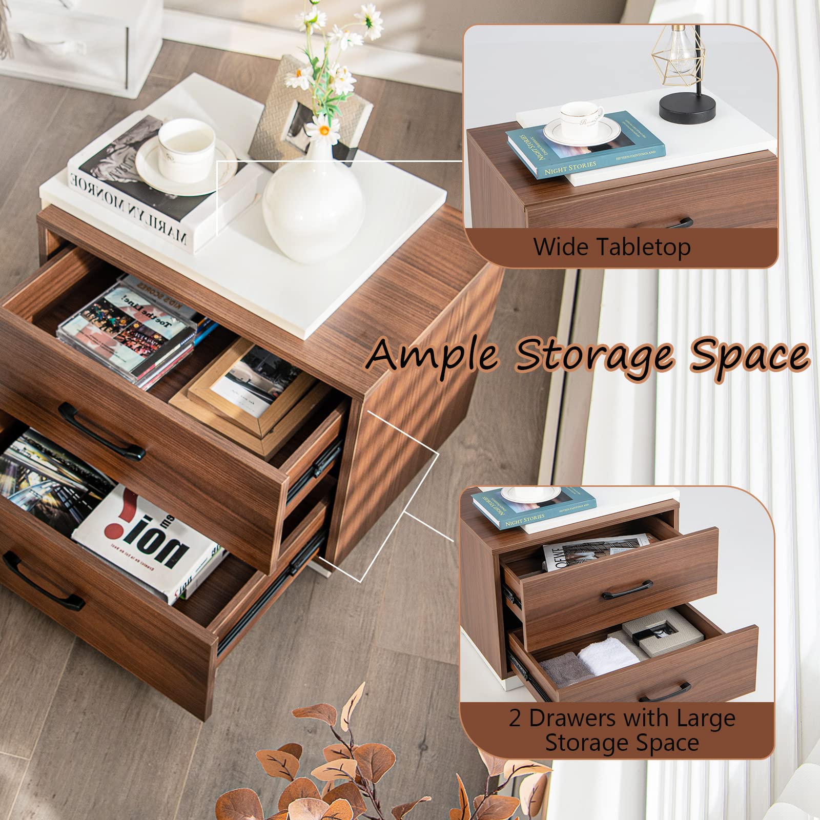 komfotteu-nachttisch-holz-mit-2-schubladen-55-x-40-x-45-cm image 5