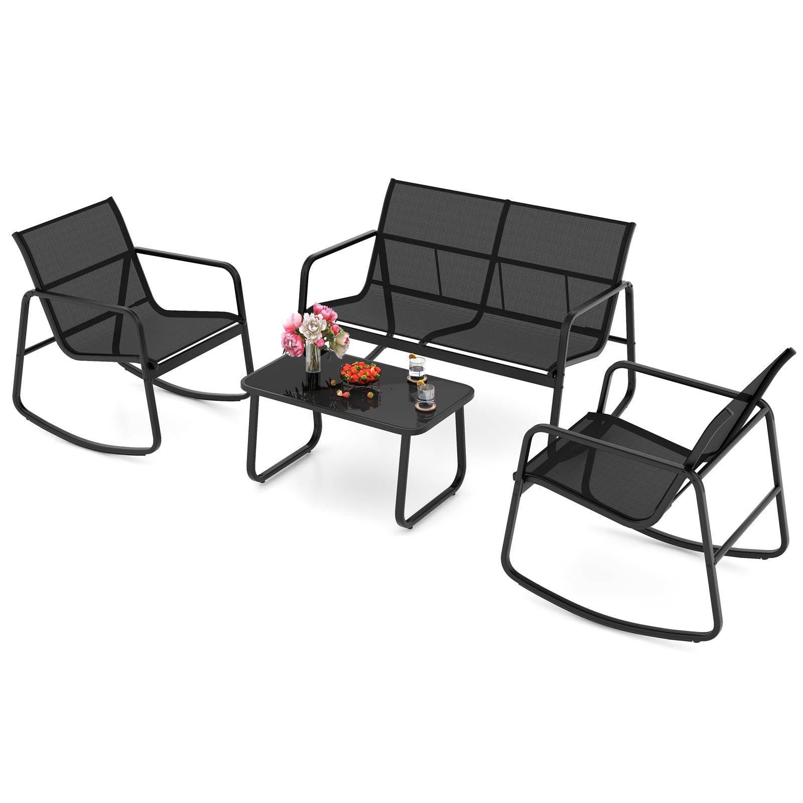 komfotteu-gartenm-bel-set-4-tlg-mit-2-schaukelst-hlen-bank-tisch-schwarz image 1