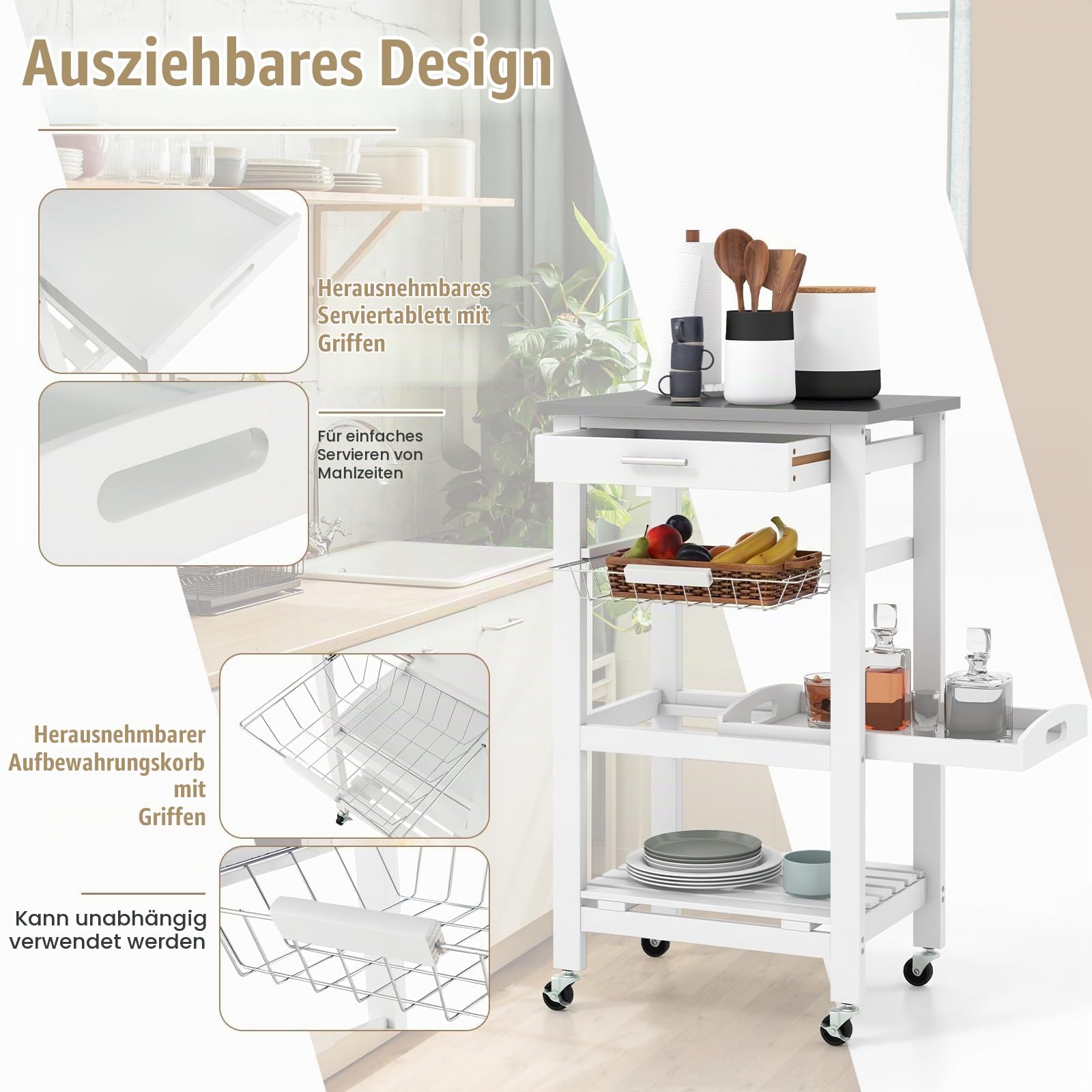 komfotteu-servierwagen-wei-mit-edelstahl-arbeitsplatte-schublade-und-ablagen image 5
