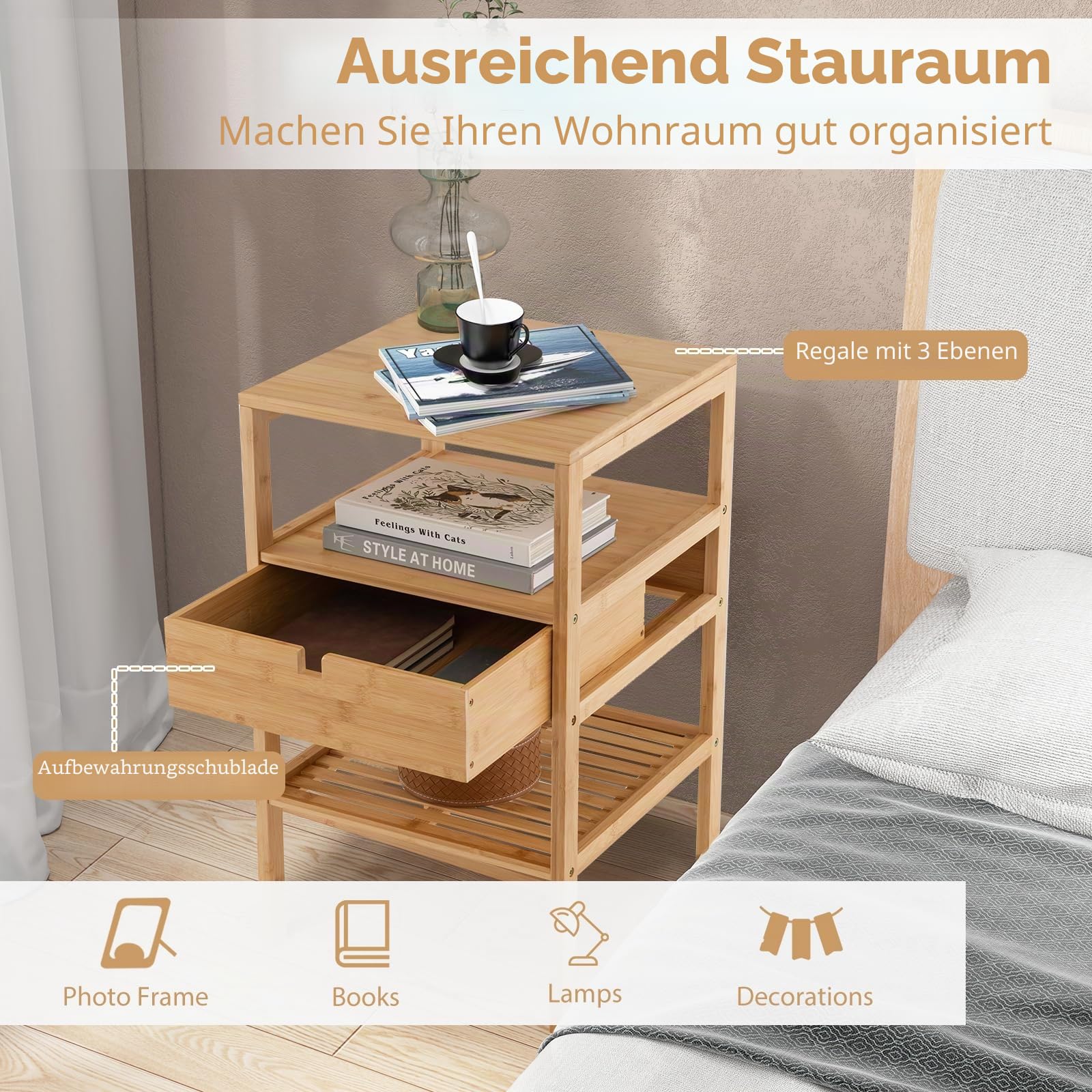 komfotteu-nachttisch-aus-bambus-mit-schublade-beistelltisch-3-ebenen-40-x-40-x-6 image 4