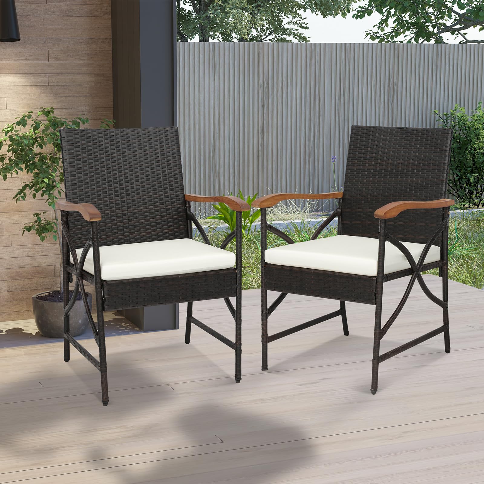 komfotteu-2er-rattanstuhl-set-terrassenstuhl-mit-holz-armlehnen-und-kissen image 7
