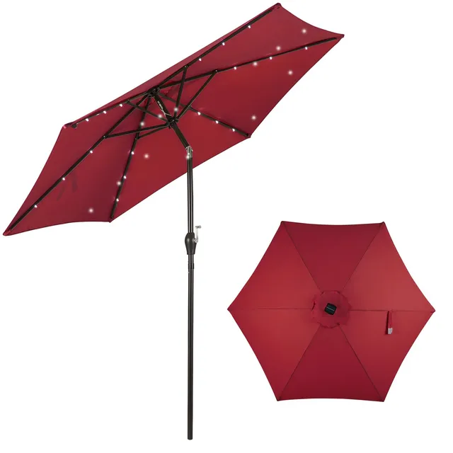 komfotteu-sonnenschirm-300-cm-mit-led-kurbel-ampelschirm-knickbar-polyester image 1