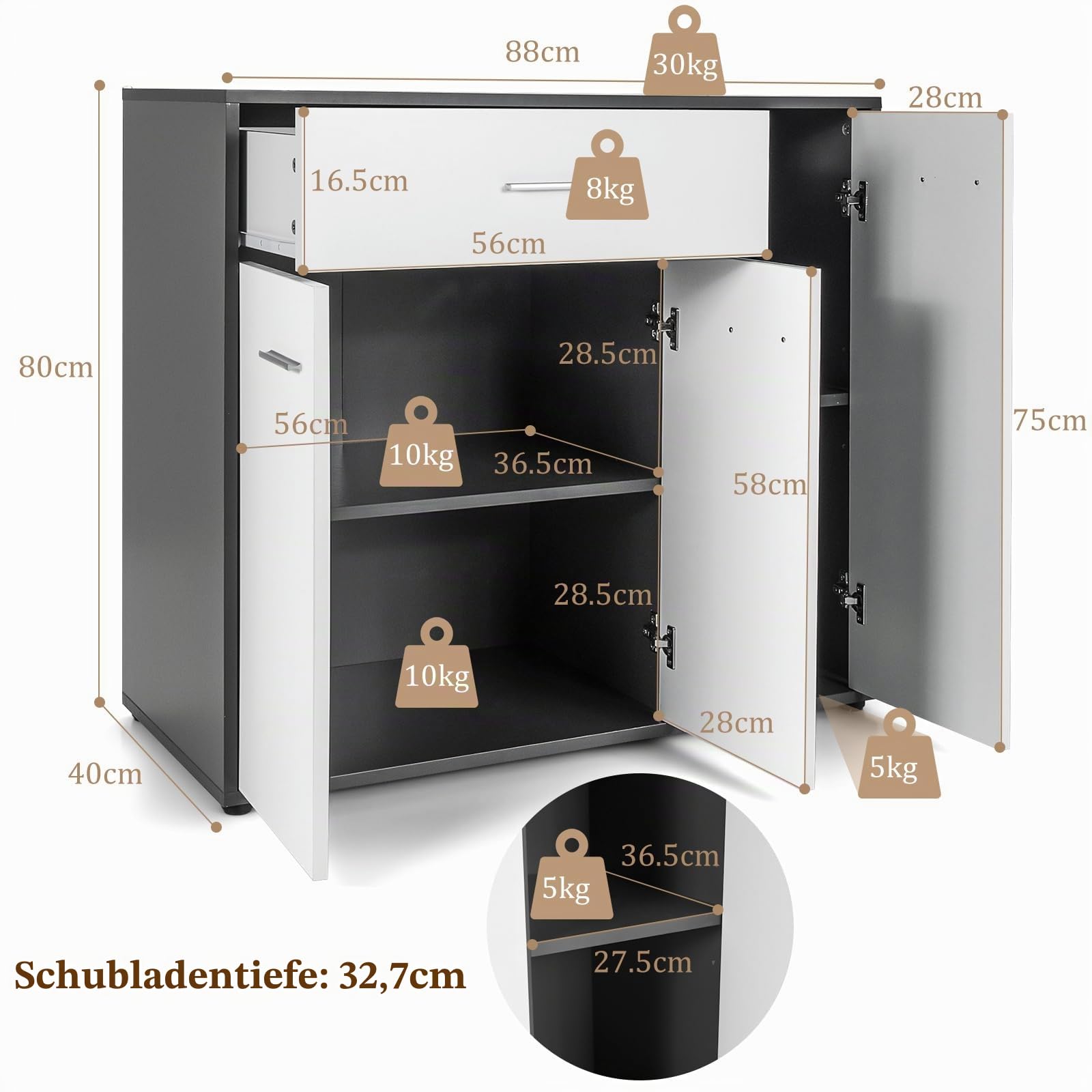 komfotteu-sideboard-kommode-wei-88x40x80-cm-mit-schublade image 3