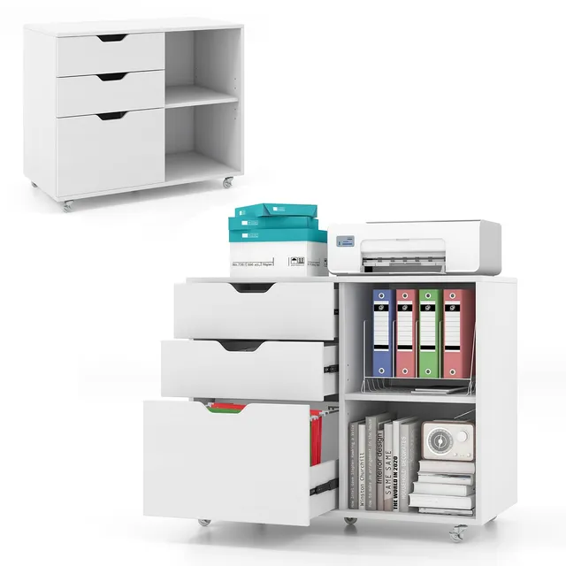 komfotteu-rollcontainer-3-schubladen-mit-regal-wei image 1