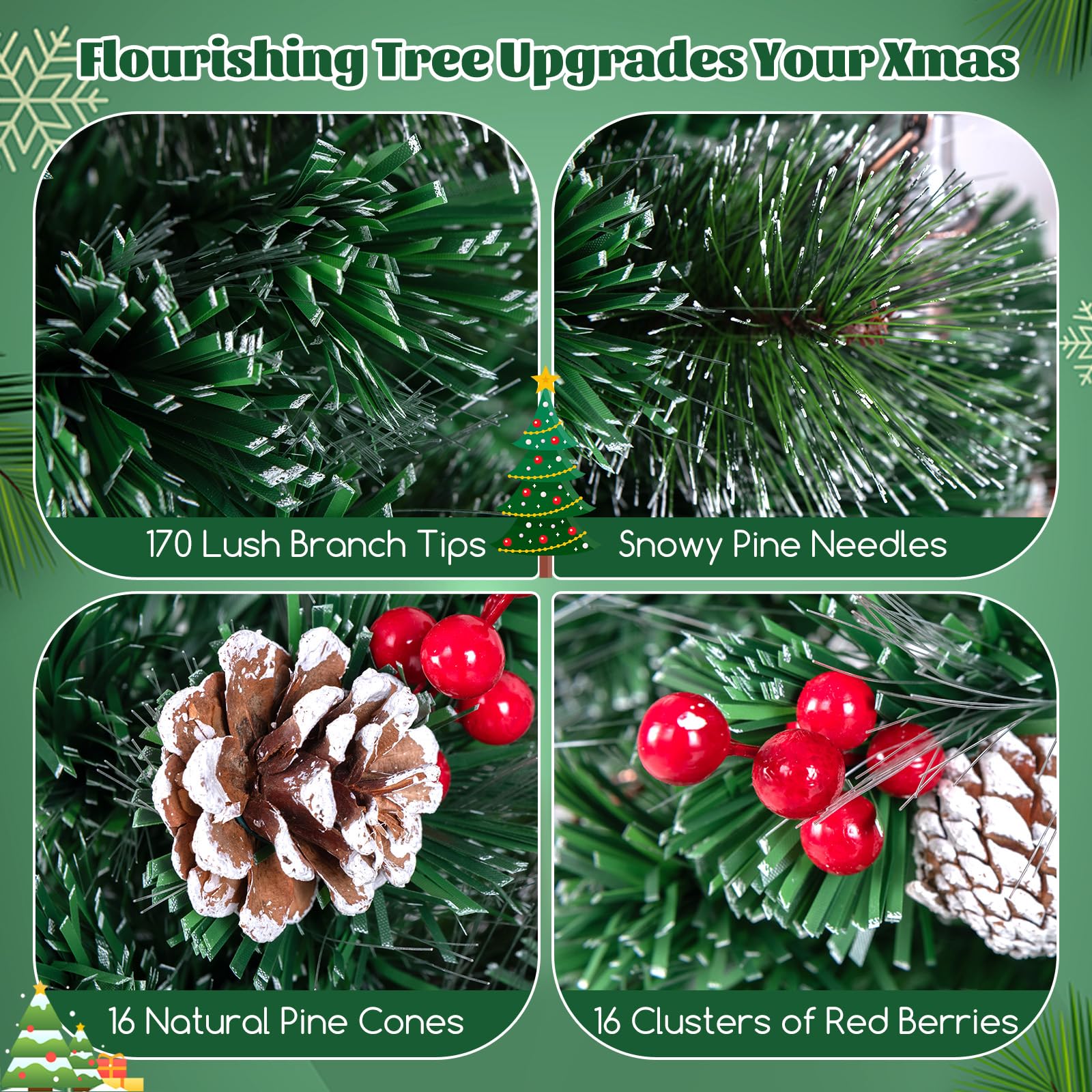 komfotteu-k-nstlicher-weihnachtsbaum-mit-led-lichtern-150-cm-tannenbaum-mit-beer image 4