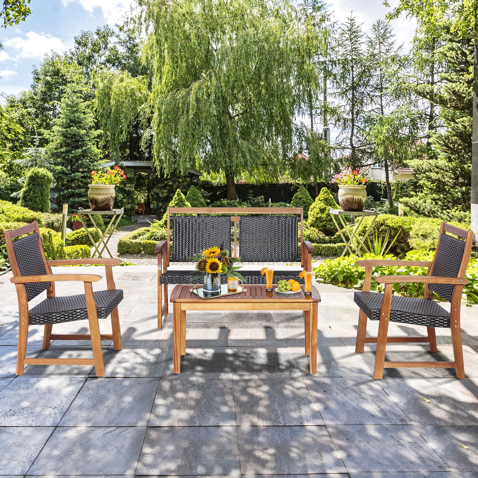 komfotteu-4-tlg-gartenm-bel-set-rattan-akazienholz-mit-2-sesseln-doppelstuhl-tis image 7