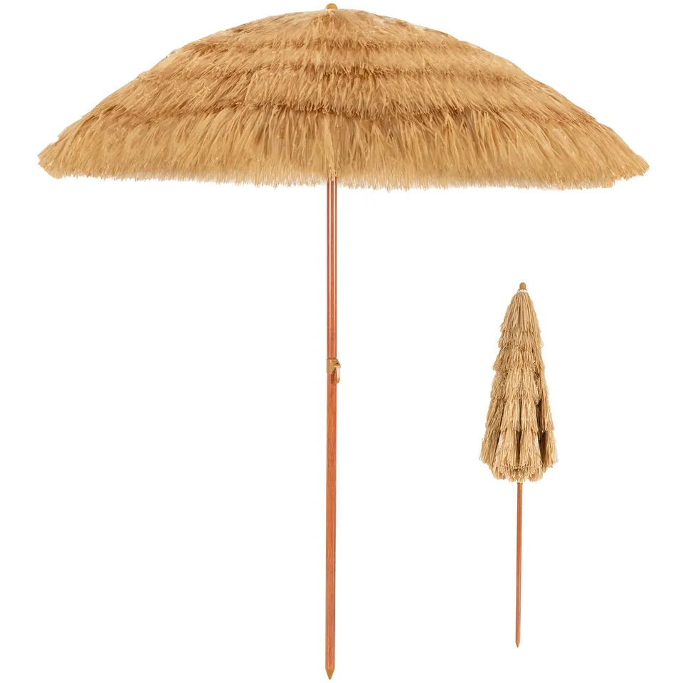komfotteu-sonnenschirm-strand-200-cm-hawaiischirm-bast-knickbar-tiki image 1