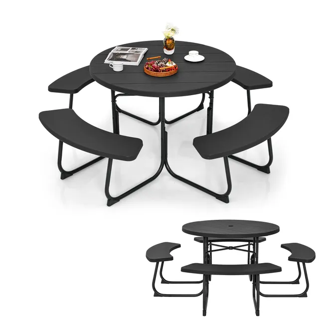 komfotteu-bierzeltgarnitur-schwarz-f-r-8-personen-mit-rundtisch-und-4-b-nken image 1